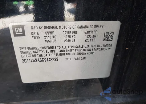 2016 Chevrolet Impala Ls z USA, uszkodzony, nr VIN 2G11Z5SA6G9148322